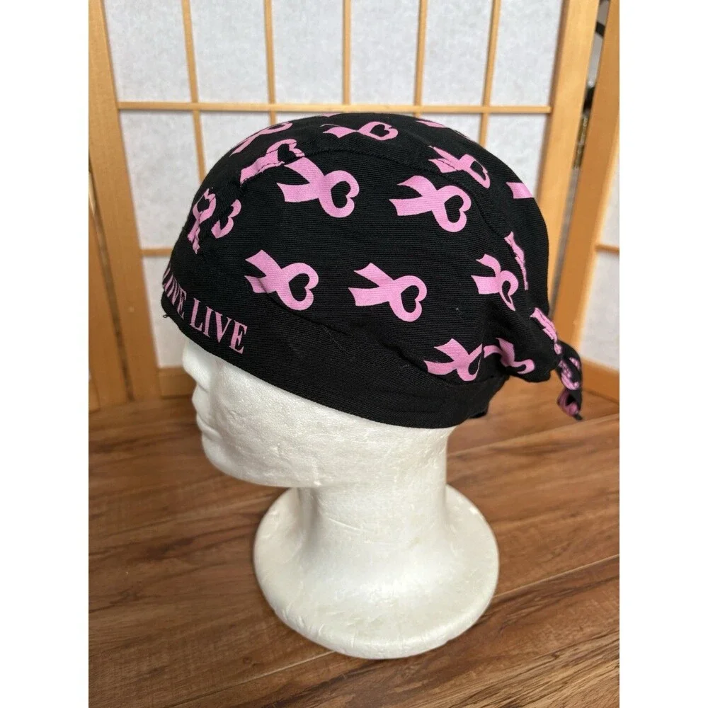 Breast Cancer Healthy Hope Love Live Pink Ribbon Doo Rag Skull Cap Head Wrap